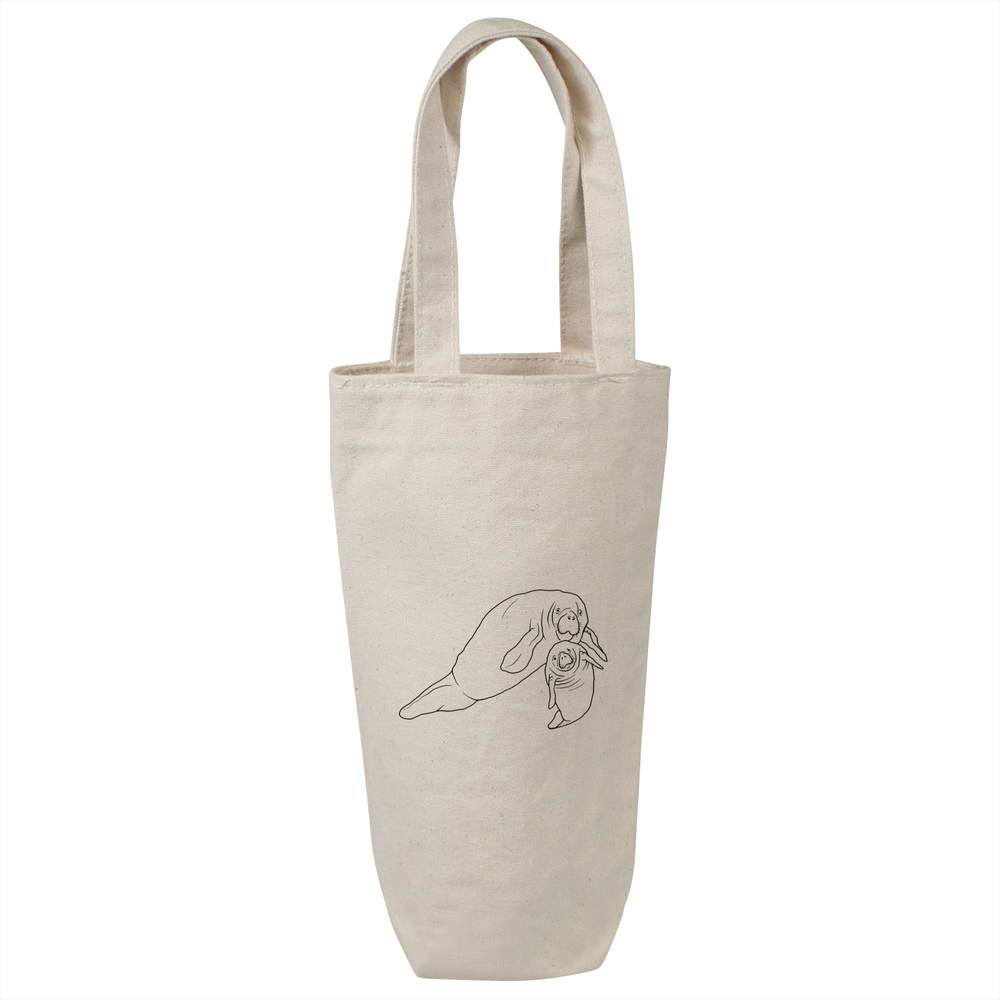'Manatee Mother & Calf' Cotton Wine Bottle Gift / Travel Bag (BL00019747)