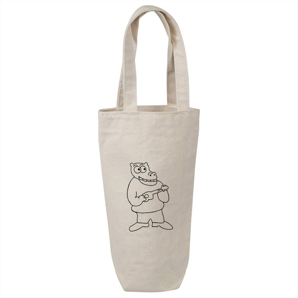 'Hippo Playing Ukulele' Cotton Wine Bottle Gift / Travel Bag (BL00027734)