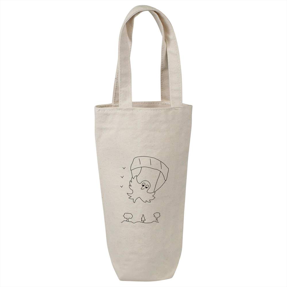 'Chick paragliding ' Cotton Wine Bottle Bag - Natural - Reusable Gift / Travel Carrier for Wine, Champagne and Bottles (BL00030133)