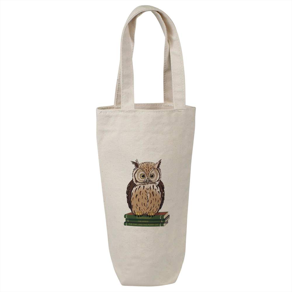 'A Cute Owl on a Stack of Books' Cotton Wine Bottle Gift / Travel Bag (BL00031948)