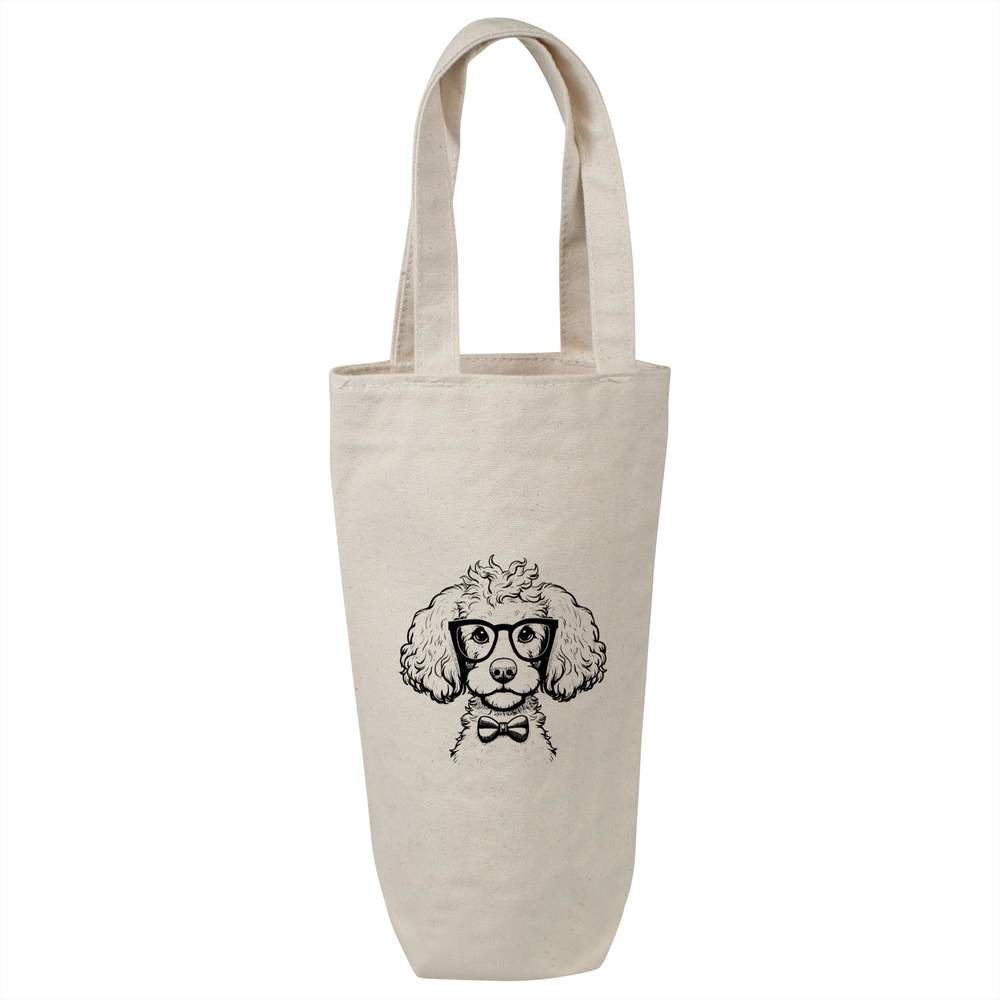 'Poodle with Glasses' Cotton Wine Bottle Gift / Travel Bag (BL00032381)