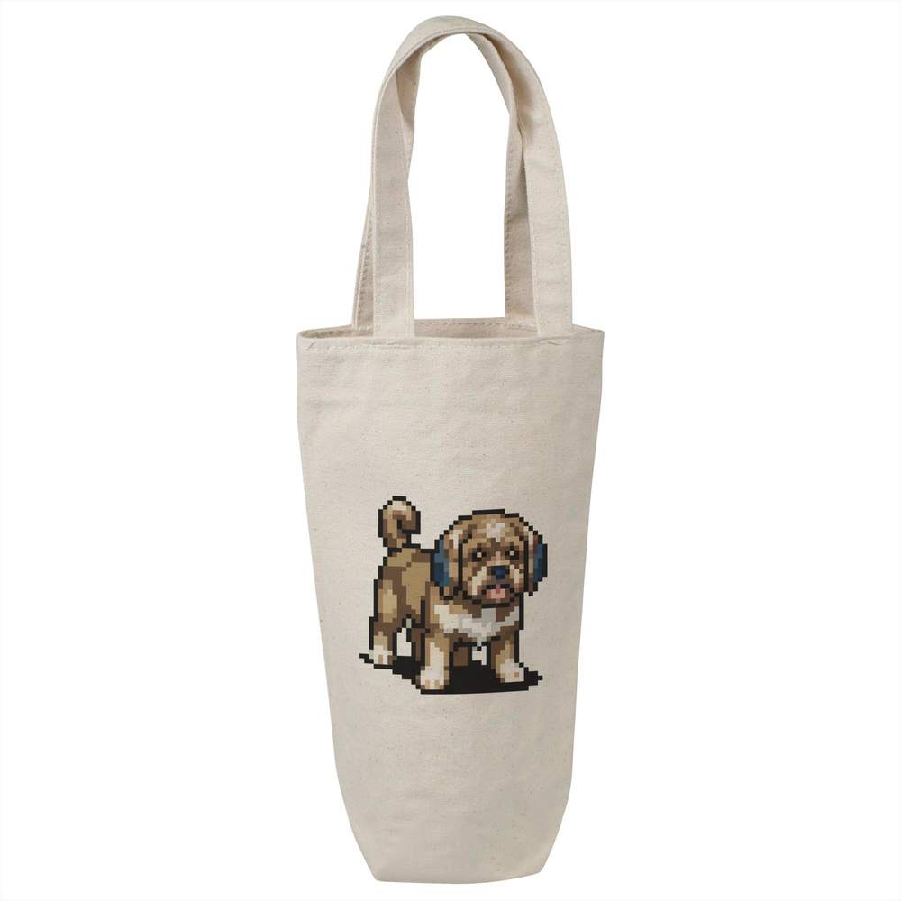 'Pixel Art Lhasa Apso Dog' Cotton Wine Bottle Gift / Travel Bag (BL00032832)