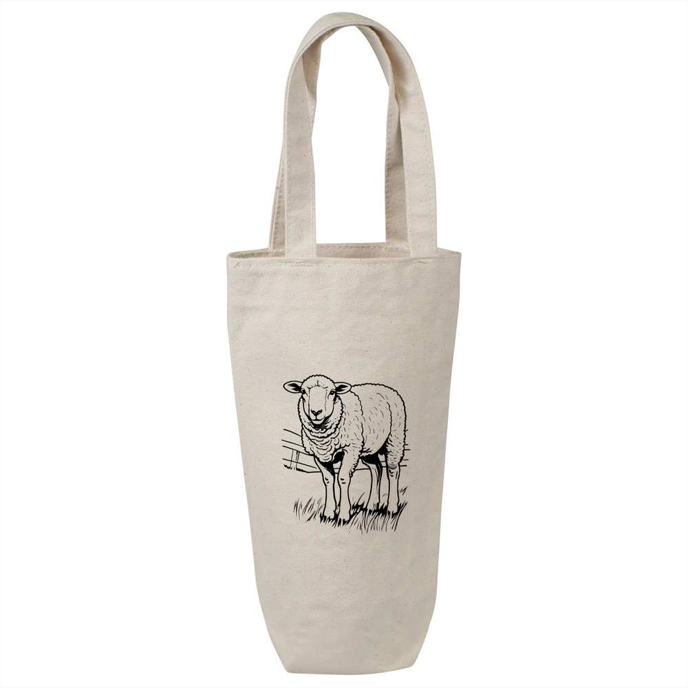 'Sheep Grazing in a Pasture' Cotton Wine Bottle Gift / Travel Bag (BL00033468)