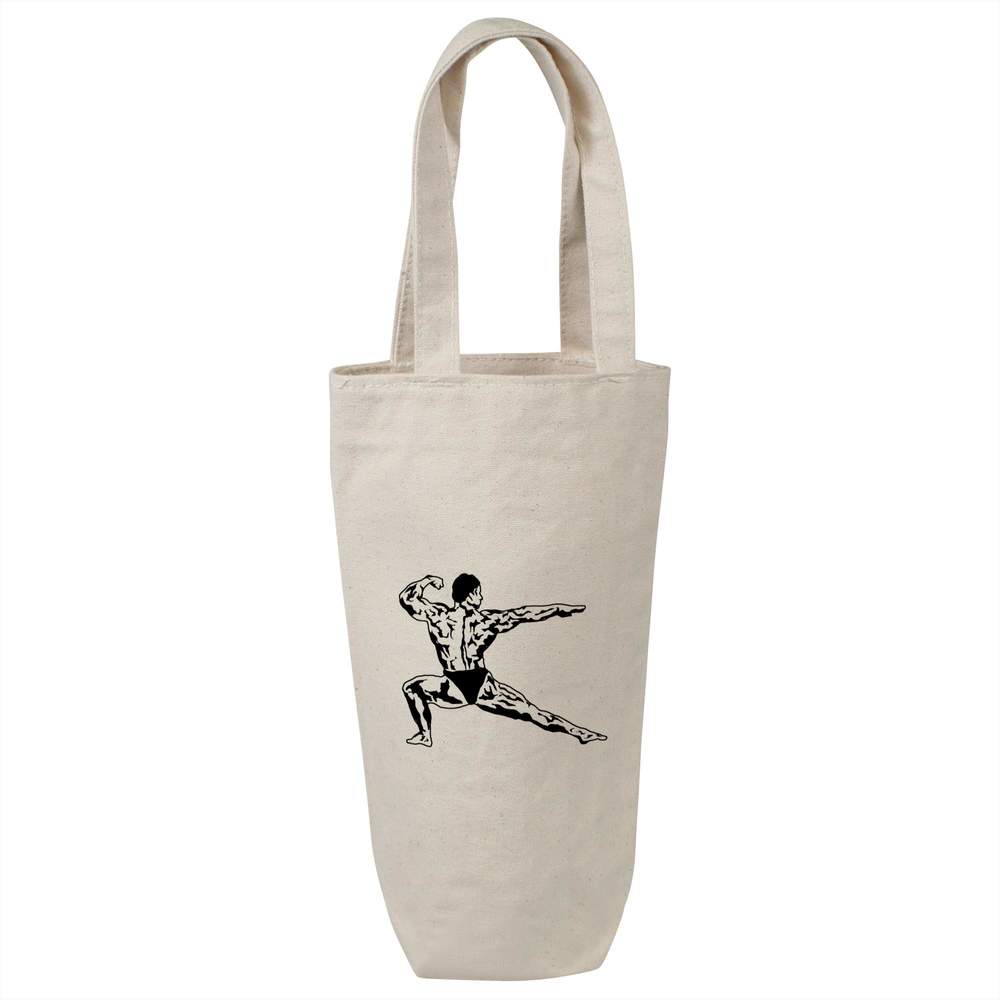 'Body Builder ' Cotton Wine Bottle Bag - Natural - Reusable Gift / Travel Carrier for Wine, Champagne and Bottles (BL00033525)