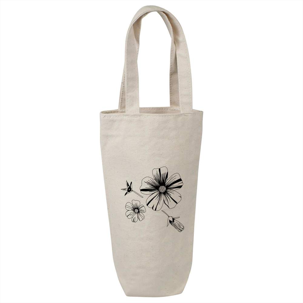 'Flower Heads & Seed Pod' Cotton Wine Bottle Gift / Travel Bag (BL00033767)