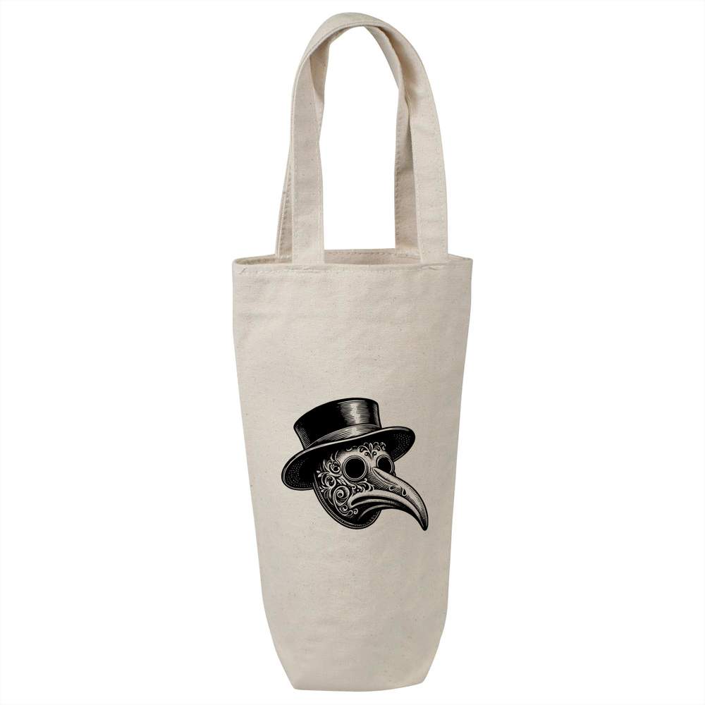 'Plague Mask' Cotton Wine Bottle Bag - Natural - Reusable Gift / Travel Carrier for Wine, Champagne and Bottles (BL00033957)