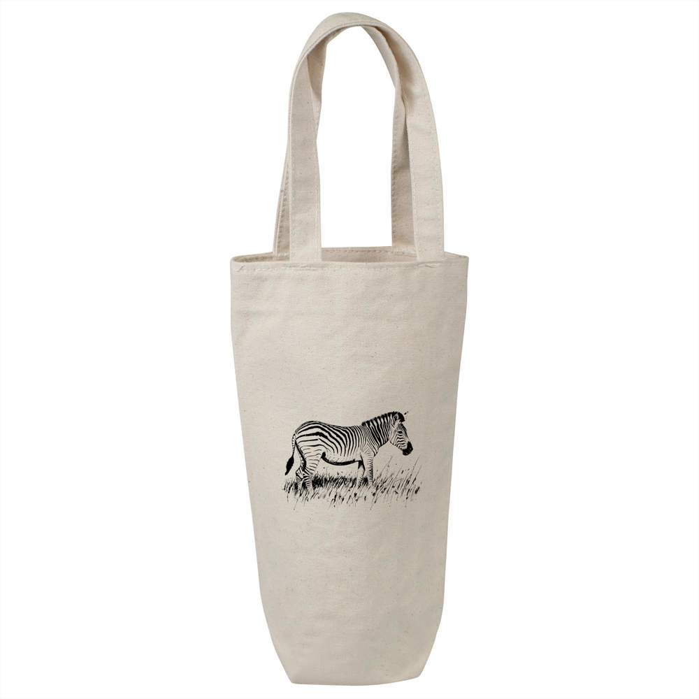 'Zebra Grazing on Grass' Cotton Wine Bottle Gift / Travel Bag (BL00034626)