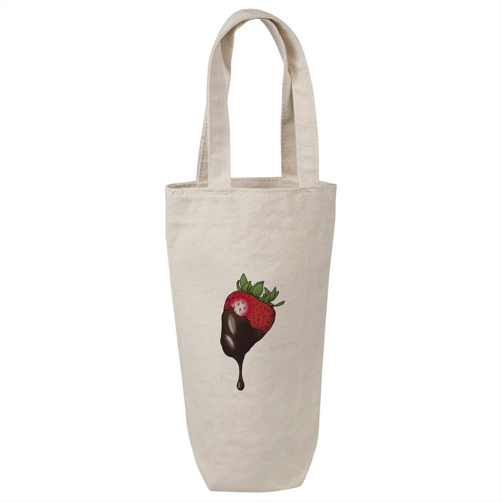 'Chocolate Strawberry' Cotton Wine Bottle Bag - Natural - Reusable Gift / Travel Carrier for Wine, Champagne and Bottles (BL00034816)