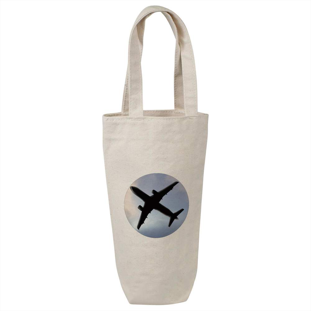 'Airplane Silhouette' Cotton Wine Bottle Bag - Natural - Reusable Gift / Travel Carrier for Wine, Champagne and Bottles (BL00034854)