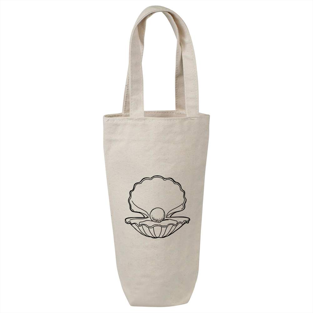 'Pearl Inside a Shell' Cotton Wine Bottle Bag - Natural - Reusable Gift / Travel Carrier for Wine, Champagne and Bottles (BL00035030)