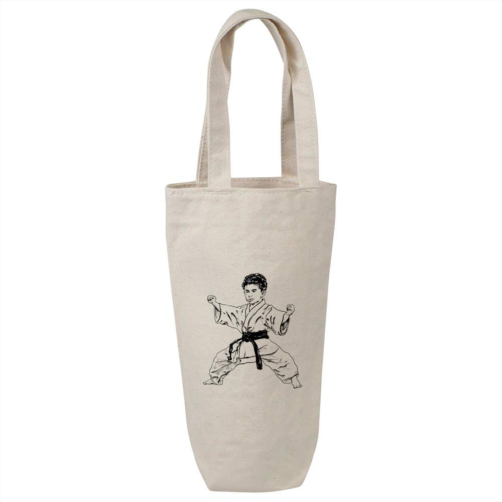 'Kid's Side Horse Stance' Cotton Wine Bottle Bag - Natural - Reusable Gift / Travel Carrier for Wine, Champagne and Bottles (BL00035067)