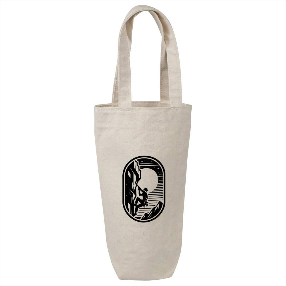 'Cliff Rock Climbing' Cotton Wine Bottle Bag - Natural - Reusable Gift / Travel Carrier for Wine, Champagne and Bottles (BL00035867)