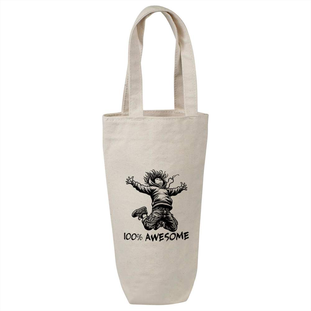'Awesome Kid' Cotton Wine Bottle Bag - Natural - Reusable Gift / Travel Carrier for Wine, Champagne and Bottles (BL00036471)