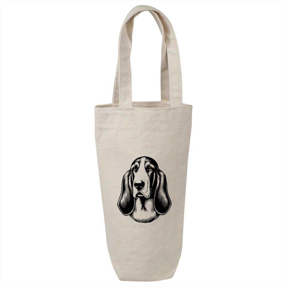 'Basset Hound' Cotton Wine Bottle Bag - Natural - Reusable Gift / Travel Carrier for Wine, Champagne and Bottles (BL00036614)