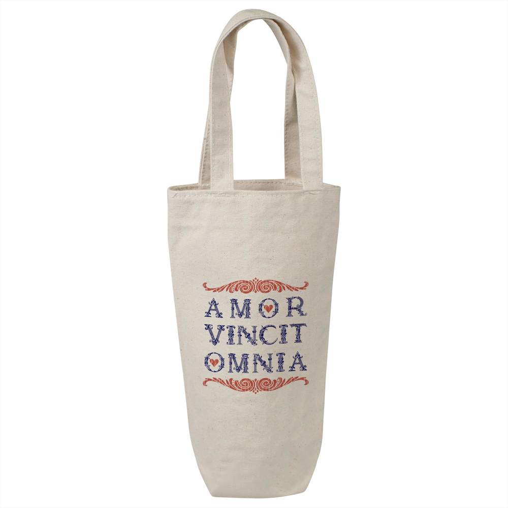 'Amor Vincit Omnia' Cotton Wine Bottle Gift / Travel Bag (BL00036633)