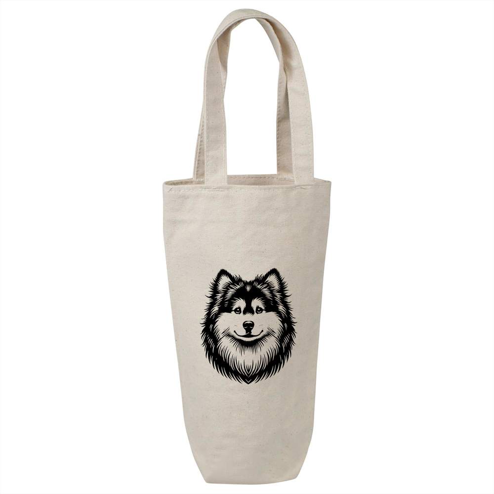 'Finnish Lapphund' Cotton Wine Bottle Bag - Natural - Reusable Gift / Travel Carrier for Wine, Champagne and Bottles (BL00036735)