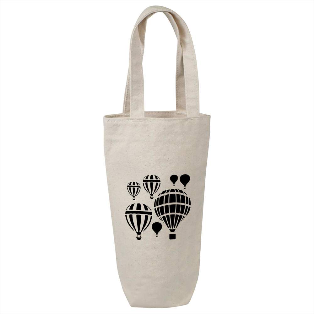'Hot Air Balloons' Cotton Wine Bottle Bag - Natural - Reusable Gift / Travel Carrier for Wine, Champagne and Bottles (BL00036785)