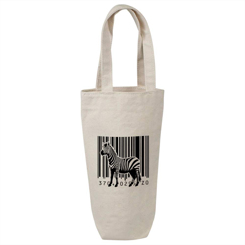 'Barcode Zebra Stripes' Cotton Wine Bottle Bag - Natural - Reusable Gift / Travel Carrier for Wine, Champagne and Bottles (BL00036793)