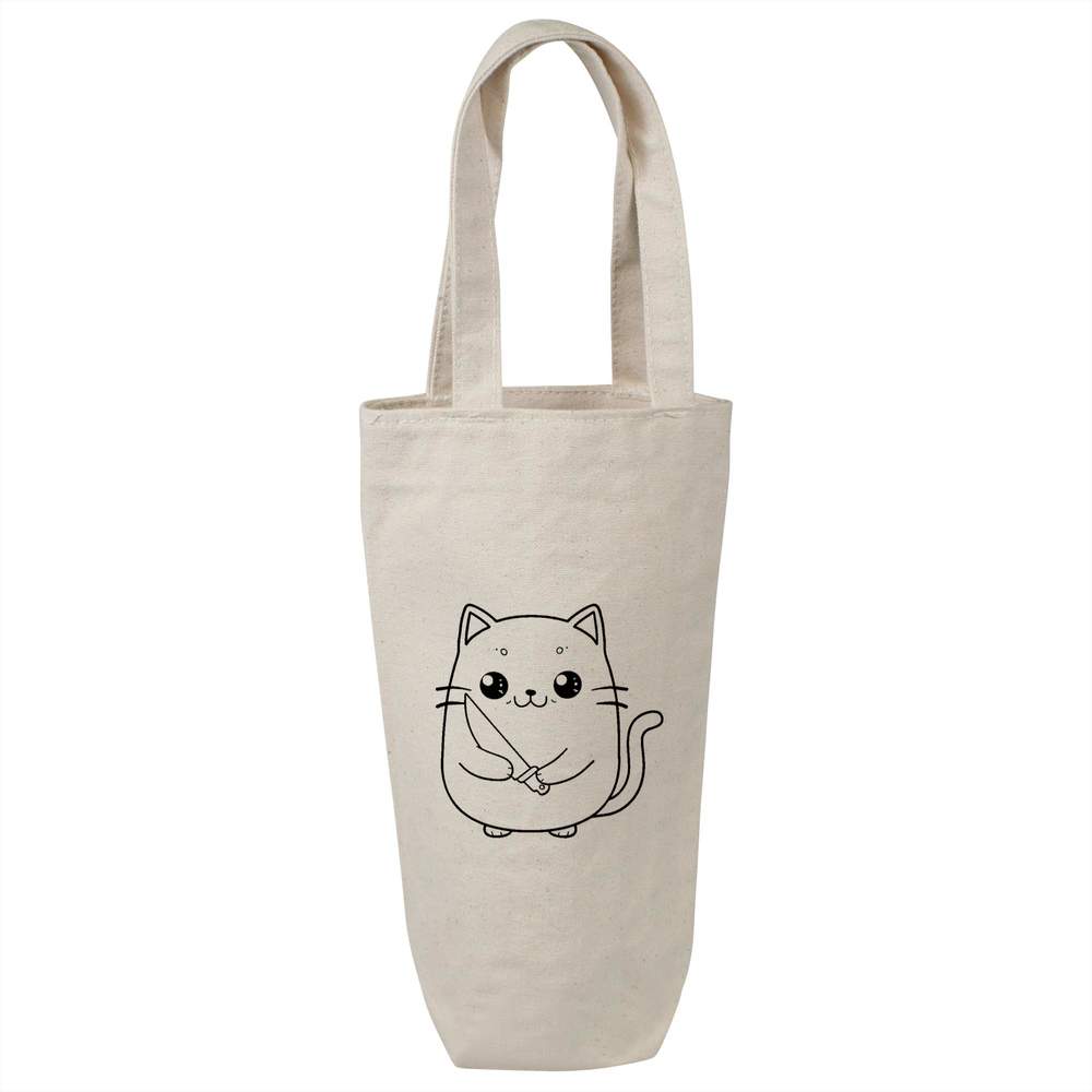 'Cute Angry Cat' Cotton Wine Bottle Gift / Travel Bag (BL00036949)