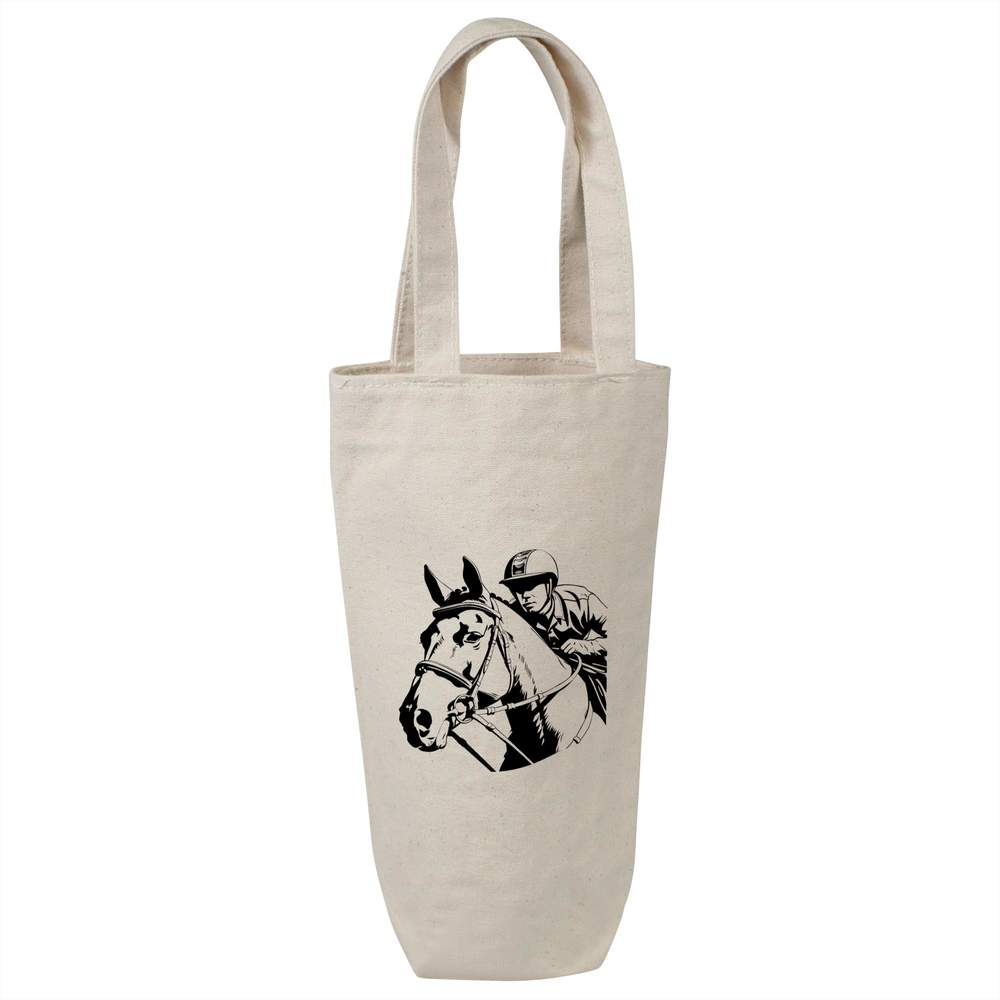 'Horse Rider' Cotton Wine Bottle Bag - Natural - Reusable Gift / Travel Carrier for Wine, Champagne and Bottles (BL00036972)