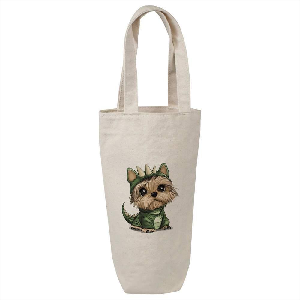 'Cute Yorkshire Terrier Puppy in Dino Costume' Cotton Wine Bottle Gift / Travel Bag (BL00037343)