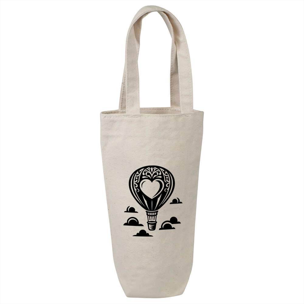 'Love Hot Air Balloon' Cotton Wine Bottle Bag - Natural - Reusable Gift / Travel Carrier for Wine, Champagne and Bottles (BL00037573)