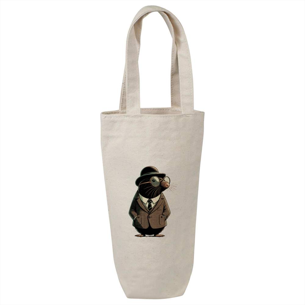 'Detective Mole' Cotton Wine Bottle Gift / Travel Bag (BL00037577)