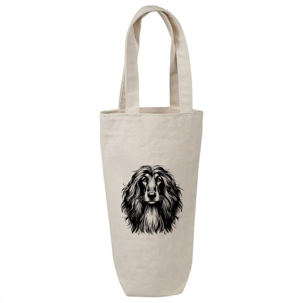'Afghan Hound' Cotton Wine Bottle Bag - Natural - Reusable Gift / Travel Carrier for Wine, Champagne and Bottles (BL00037733)