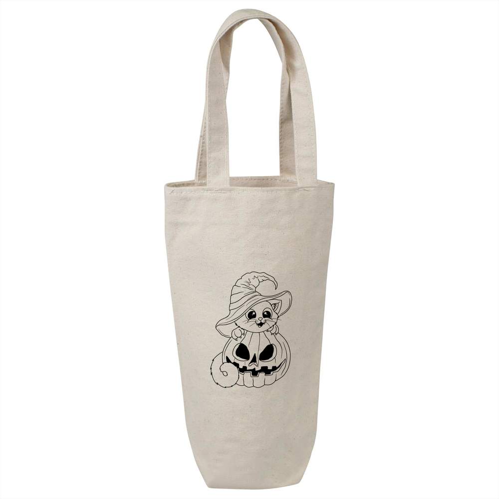 'Spooky Halloween Cat' Cotton Wine Bottle Gift / Travel Bag (BL00038409)