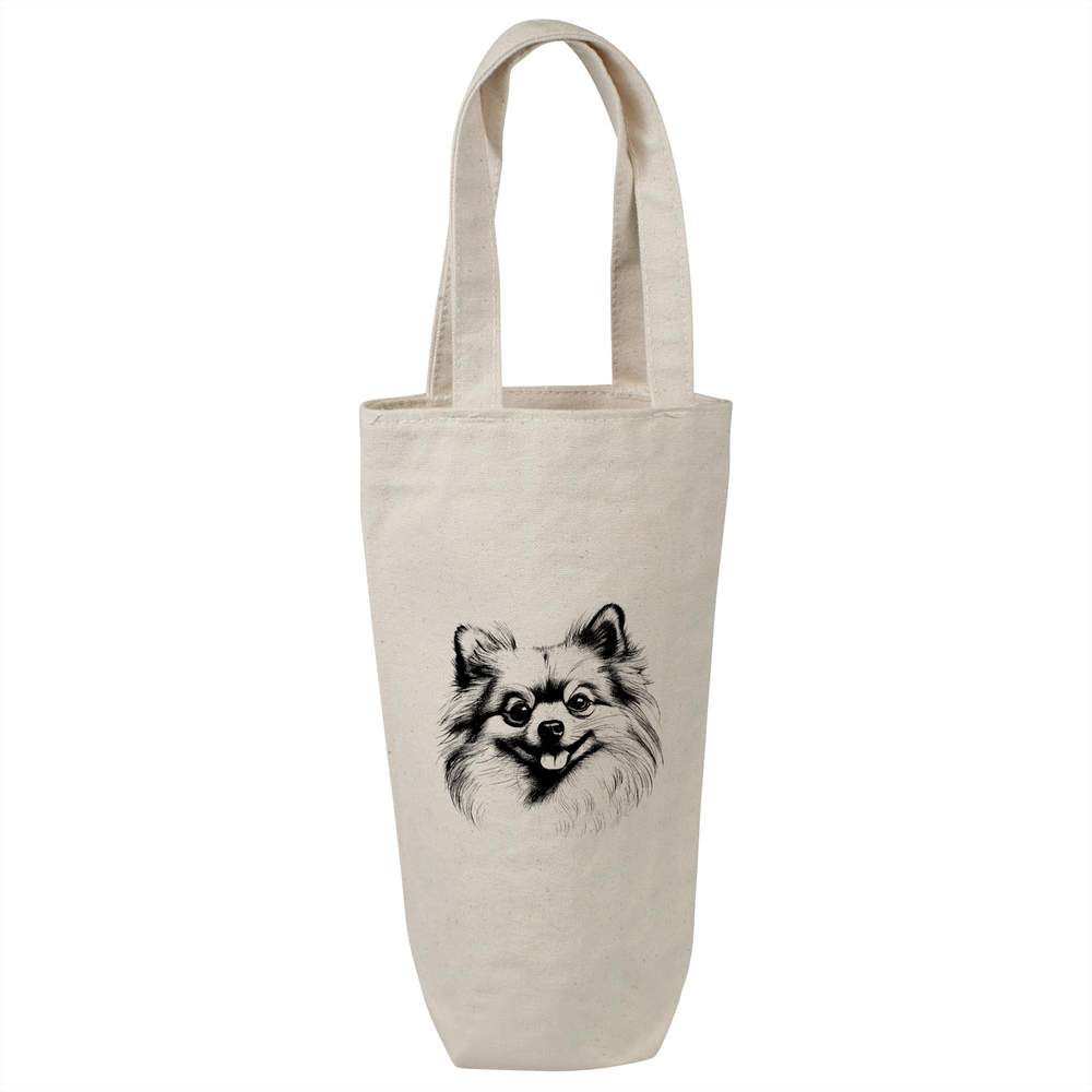 'Pomeranian Dog' Cotton Wine Bottle Bag - Natural - Reusable Gift / Travel Carrier for Wine, Champagne and Bottles (BL00039053)