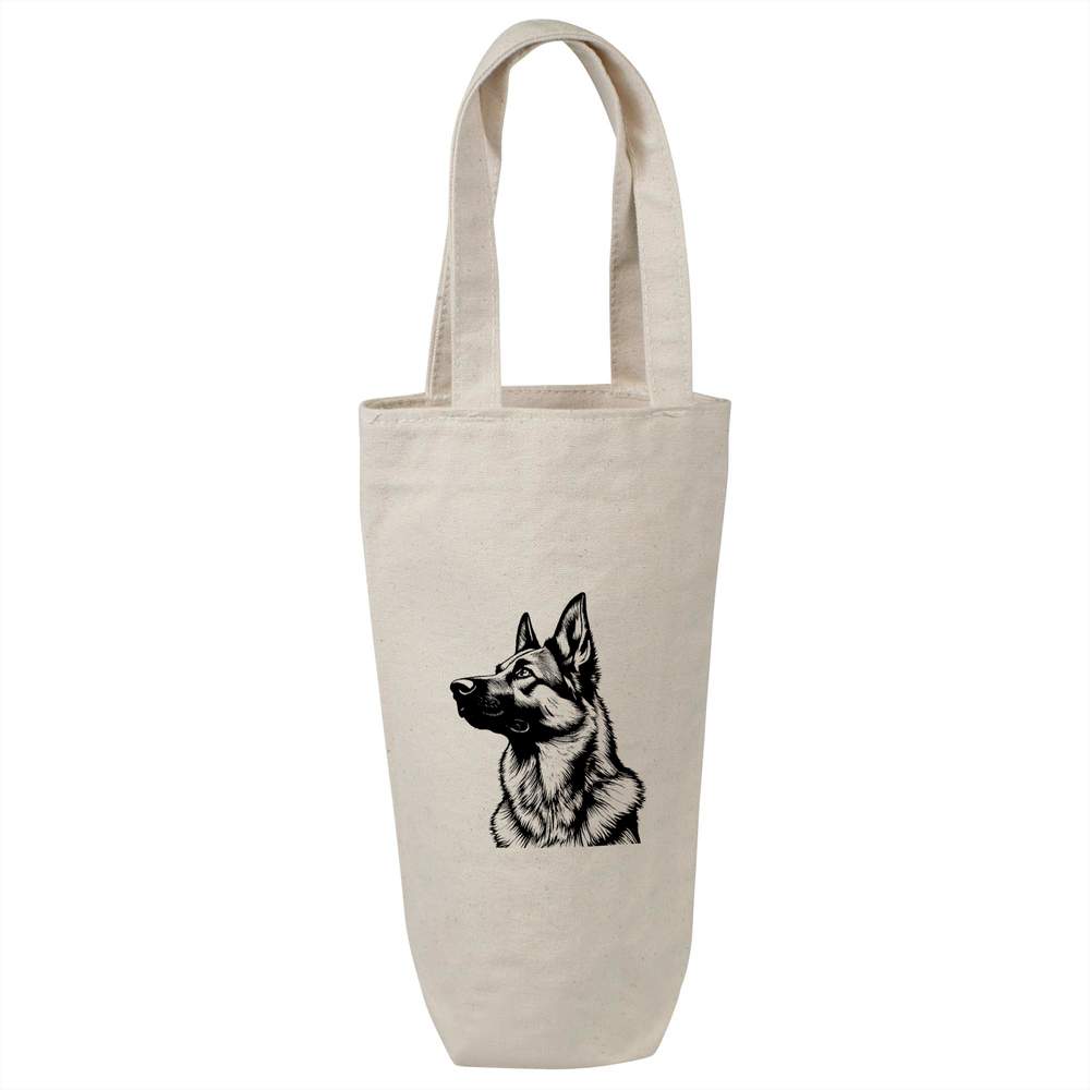 'German Shepherd Side View' Cotton Wine Bottle Bag - Natural - Reusable Gift / Travel Carrier for Wine, Champagne and Bottles (BL00039073)