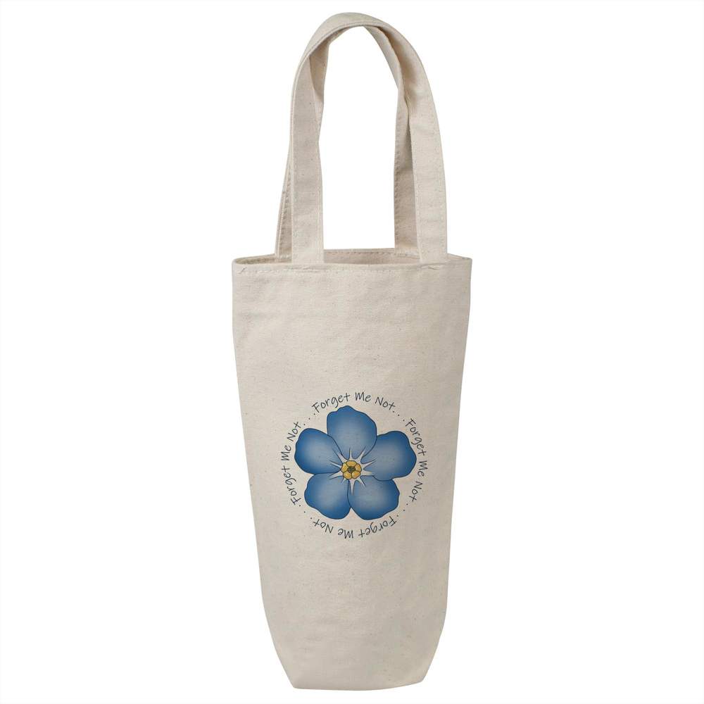 'Forget Me Not Circle' Cotton Wine Bottle Bag - Natural - Reusable Gift / Travel Carrier for Wine, Champagne and Bottles (BL00039135)