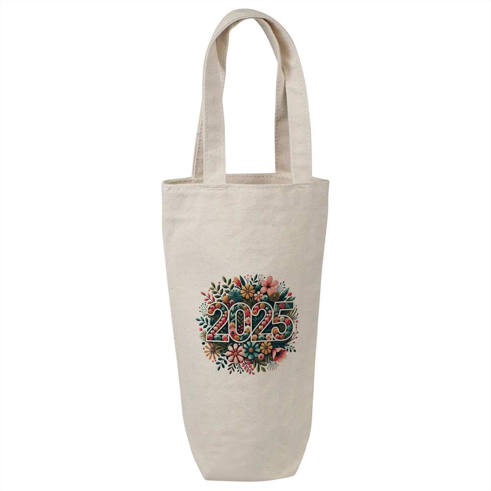 'Floral New Year 2025' Cotton Wine Bottle Gift / Travel Bag (BL00039301)