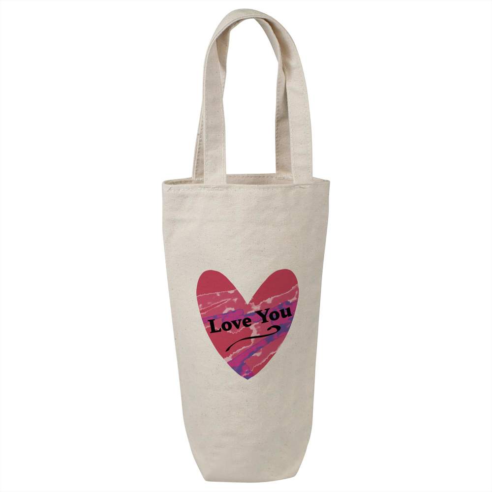 'Love You' Cotton Wine Bottle Bag - Natural - Reusable Gift / Travel Carrier for Wine, Champagne and Bottles (BL00039312)