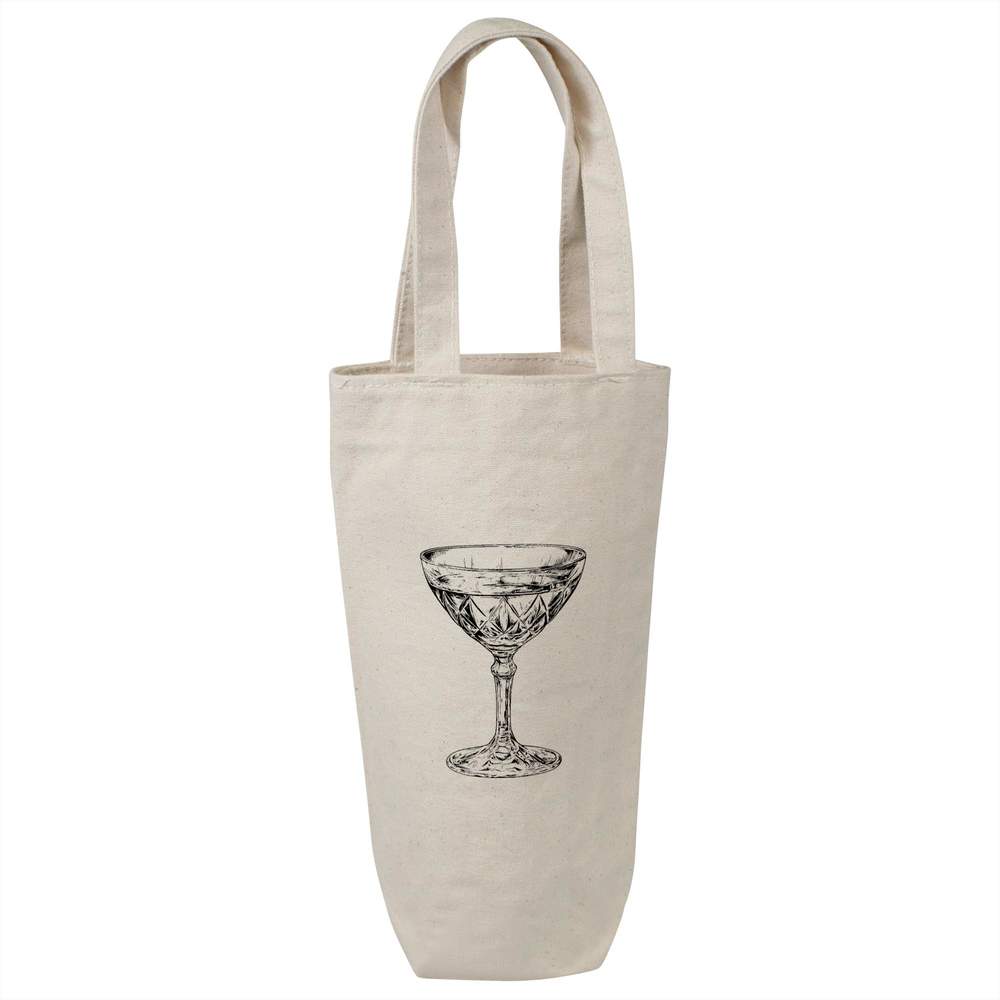 'Crystal Cocktail Glass' Cotton Wine Bottle Bag - Natural - Reusable Gift / Travel Carrier for Wine, Champagne and Bottles (BL00039360)