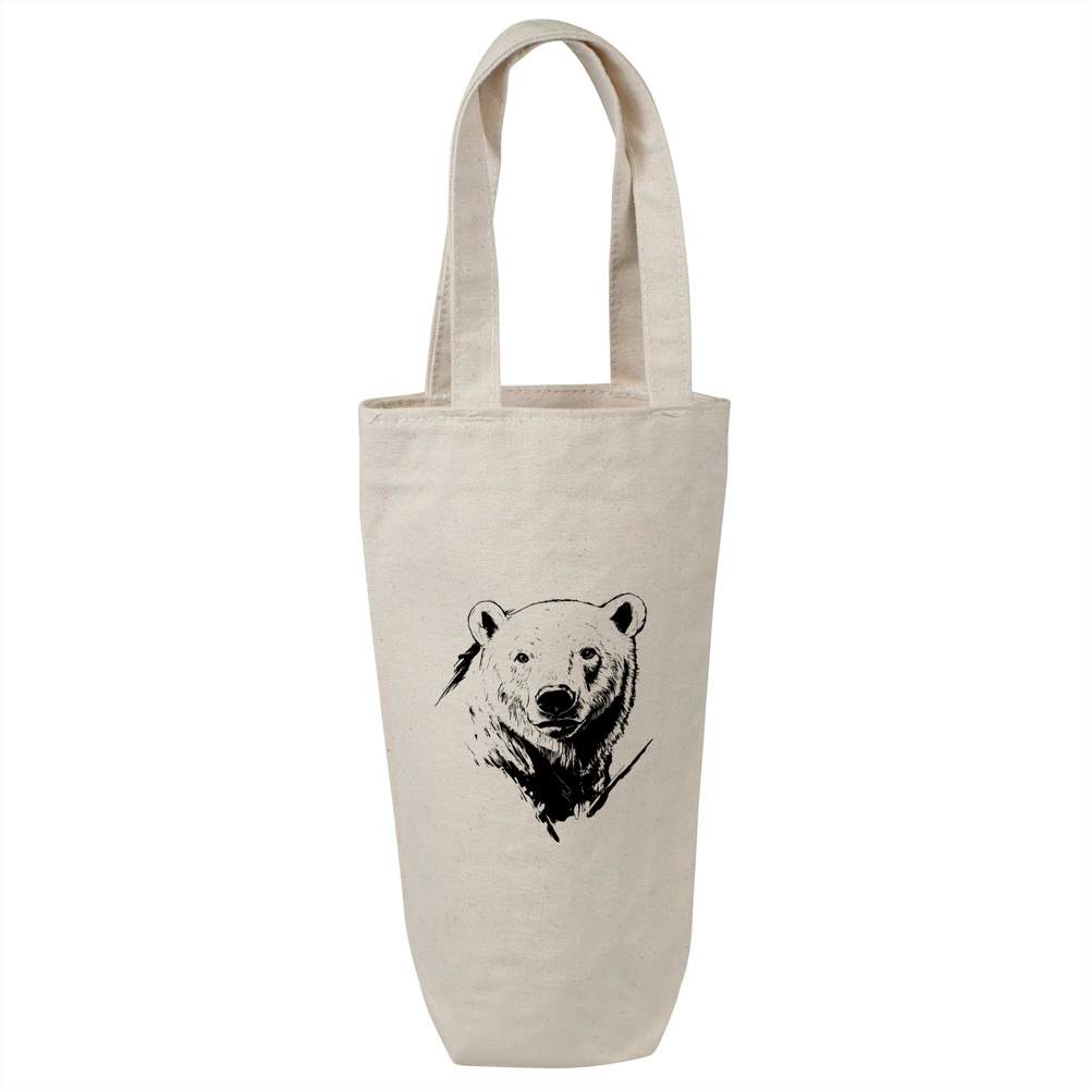 'Polar Bear Portrait' Cotton Wine Bottle Bag - Natural - Reusable Gift / Travel Carrier for Wine, Champagne and Bottles (BL00039575)