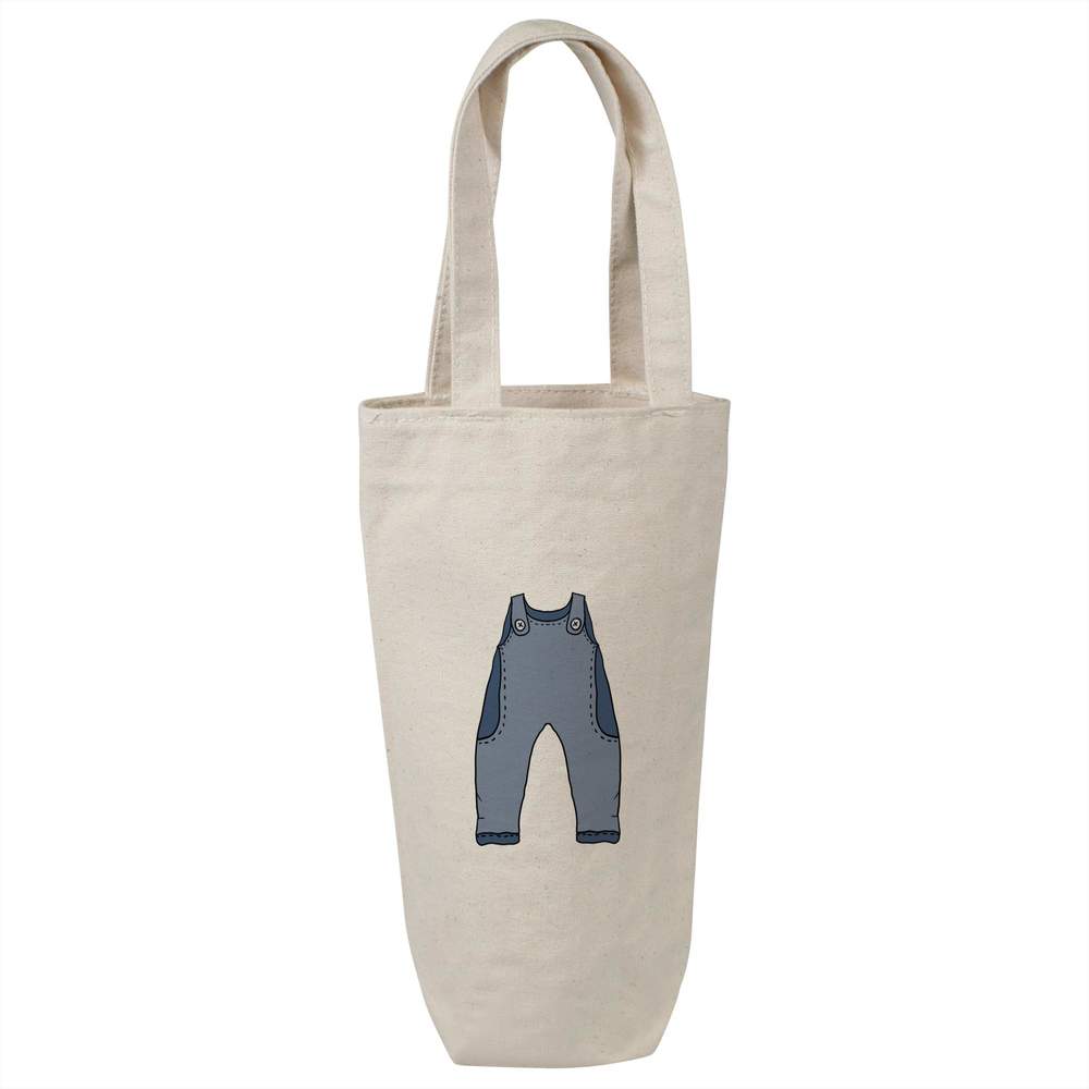 'Blue Dungarees' Cotton Wine Bottle Bag - Natural - Reusable Gift / Travel Carrier for Wine, Champagne and Bottles (BL00039915)