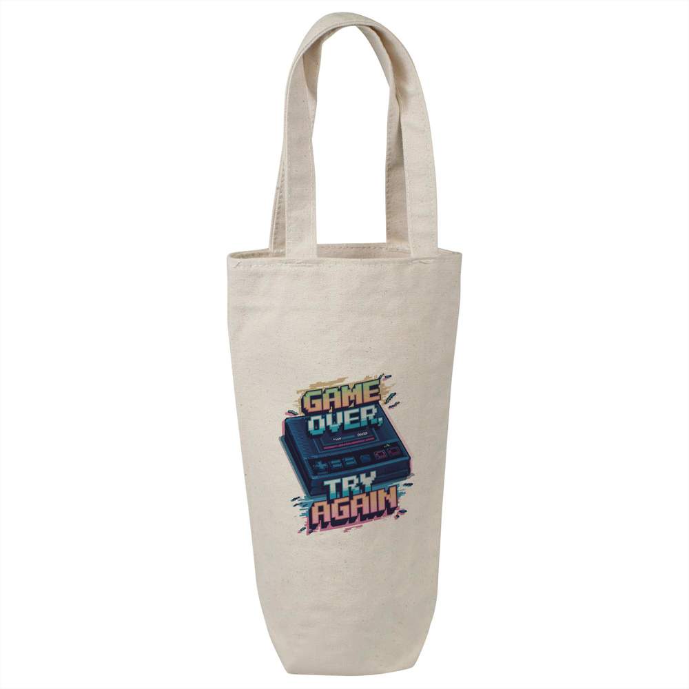 'Game Over, Try Again' Cotton Wine Bottle Gift / Travel Bag (BL00040246)