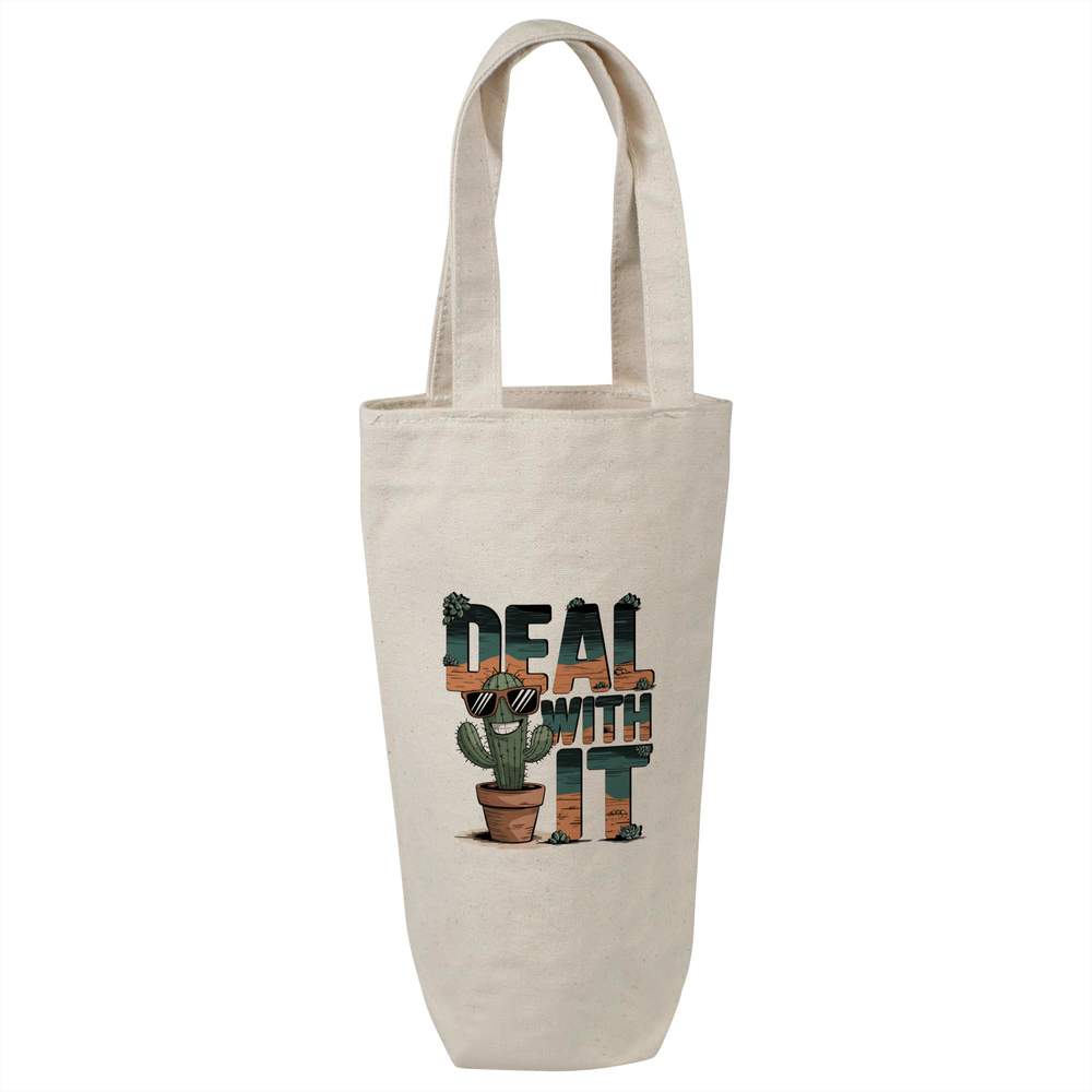 'Deal With It' Cotton Wine Bottle Bag - Natural - Reusable Gift / Travel Carrier for Wine, Champagne and Bottles (BL00040284)