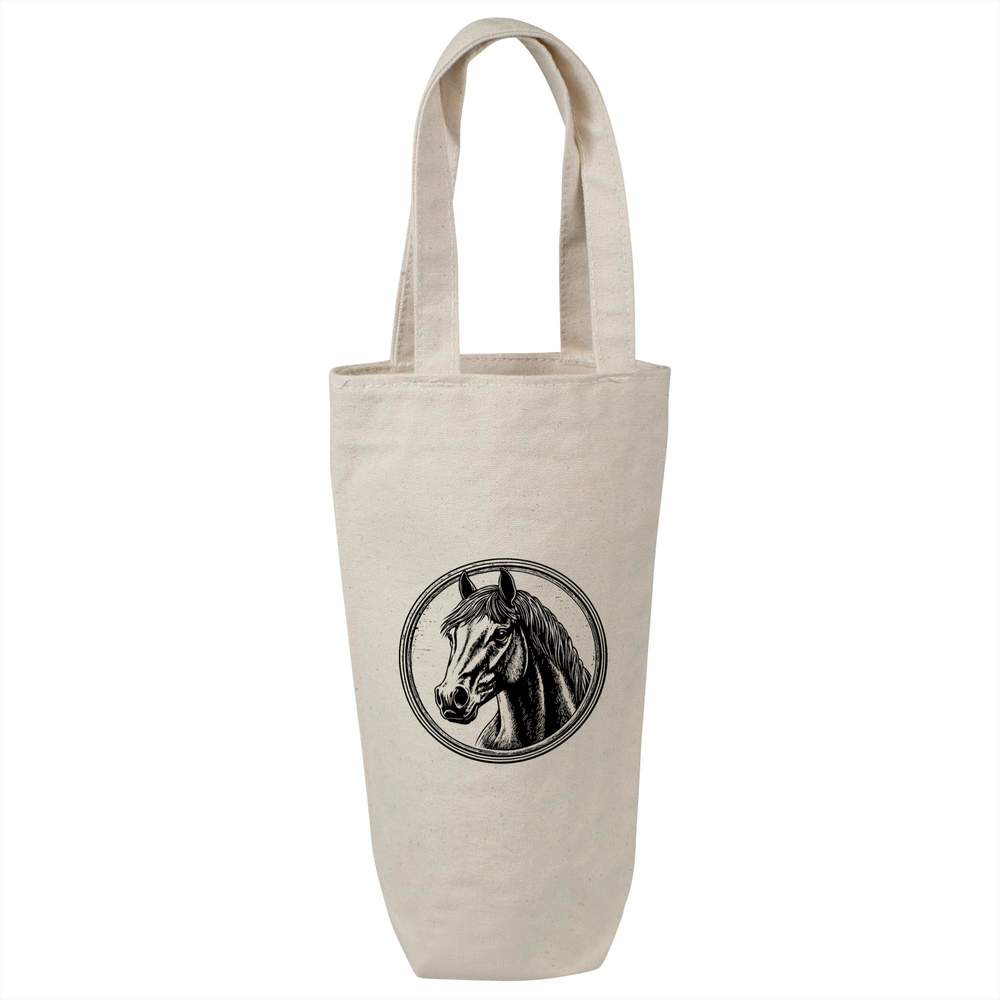 'Horse Portrait with Circle Frame' Cotton Wine Bottle Gift / Travel Bag (BL00040519)