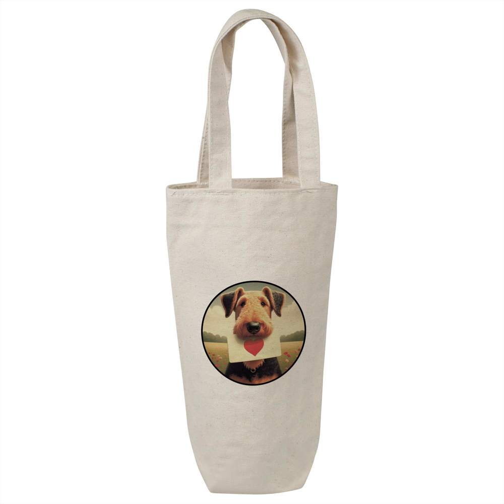 'Airedale Terrier Love Note' Cotton Wine Bottle Gift / Travel Bag (BL00040809)