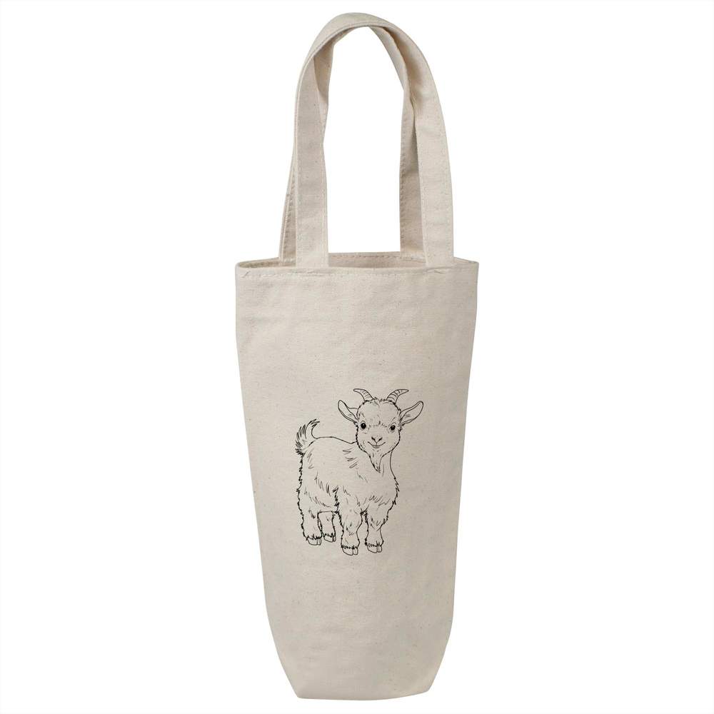 'Cute Goat Kid' Cotton Wine Bottle Bag - Natural - Reusable Gift / Travel Carrier for Wine, Champagne and Bottles (BL00040920)