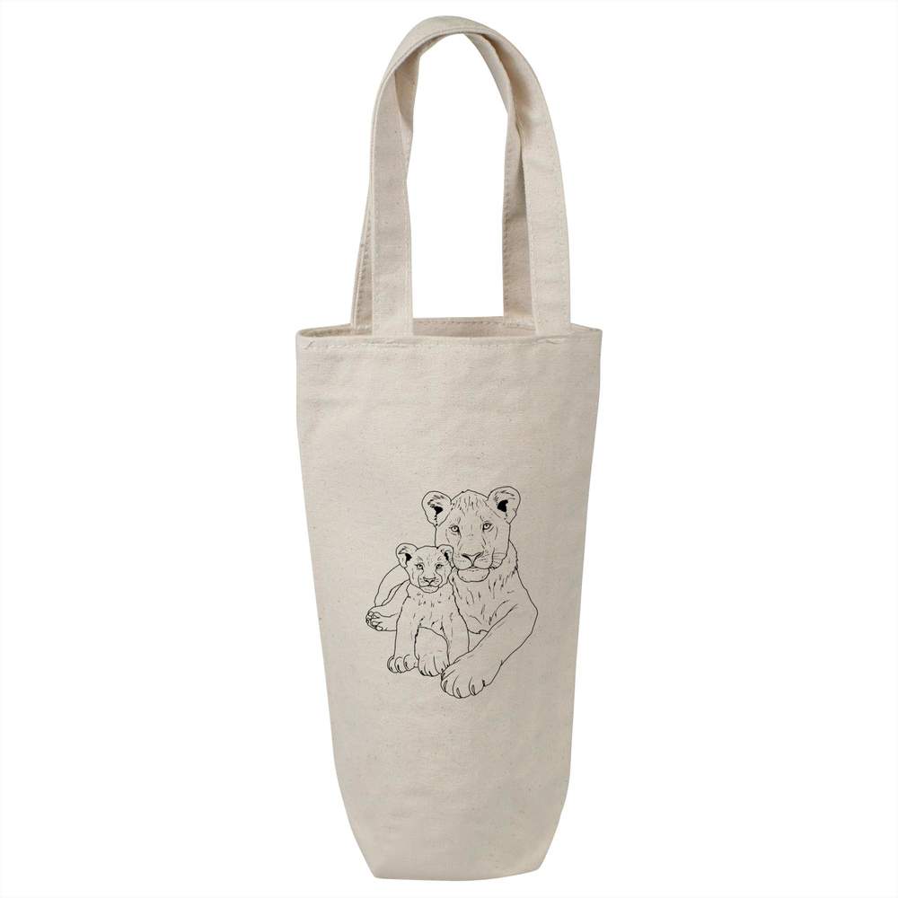 'Lioness and Cub' Cotton Wine Bottle Gift / Travel Bag (BL00041326)