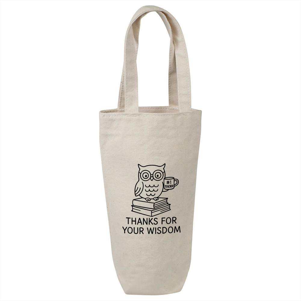 'Best Teacher' Cotton Wine Bottle Bag - Natural - Reusable Gift / Travel Carrier for Wine, Champagne and Bottles (BL00042021)