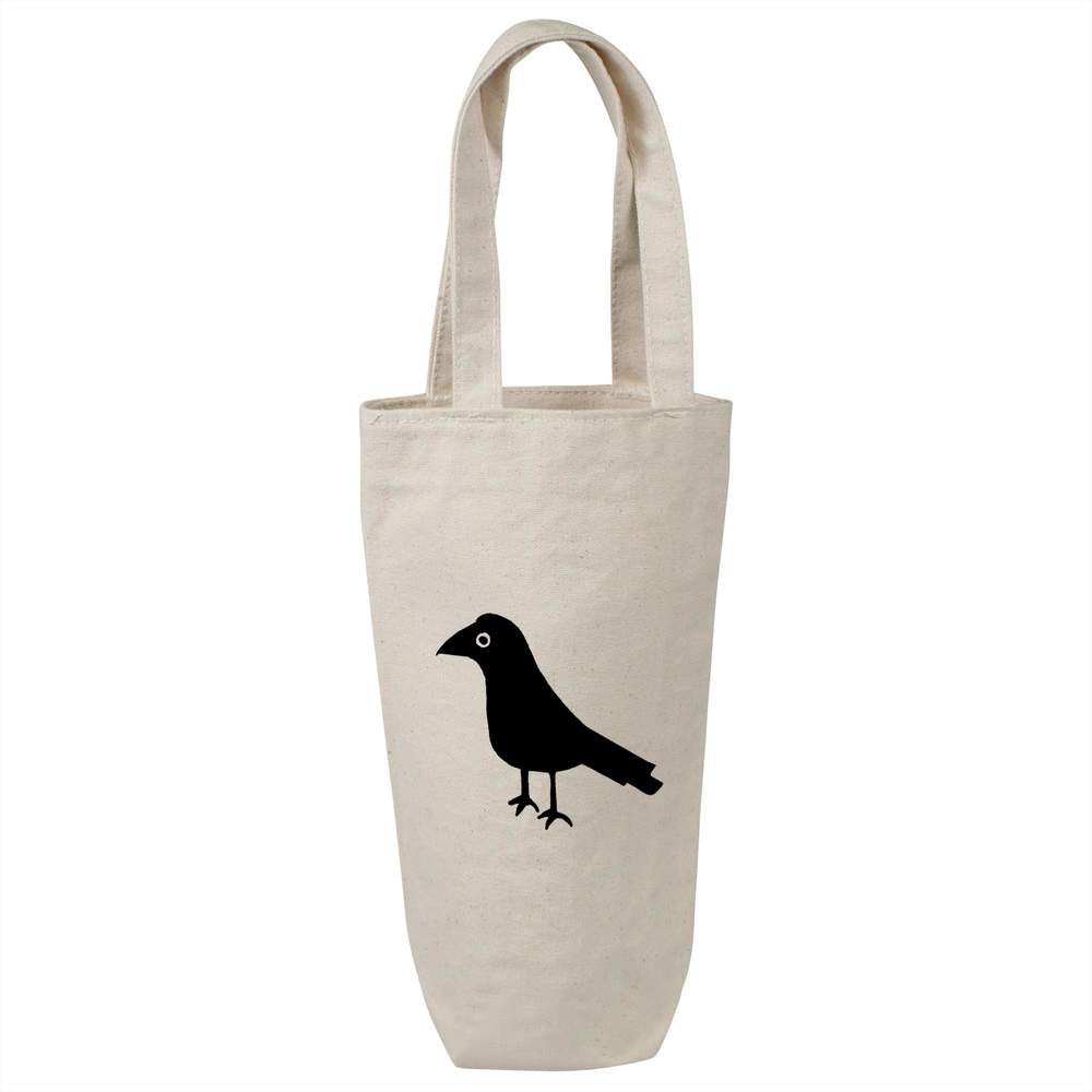 'Simple Crow ' Cotton Wine Bottle Bag - Natural - Reusable Gift / Travel Carrier for Wine, Champagne and Bottles (BL00042769)