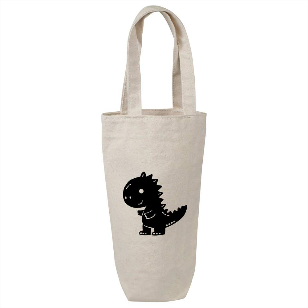'Simple Cute Dinosaur' Cotton Wine Bottle Bag - Natural - Reusable Gift / Travel Carrier for Wine, Champagne and Bottles (BL00042783)