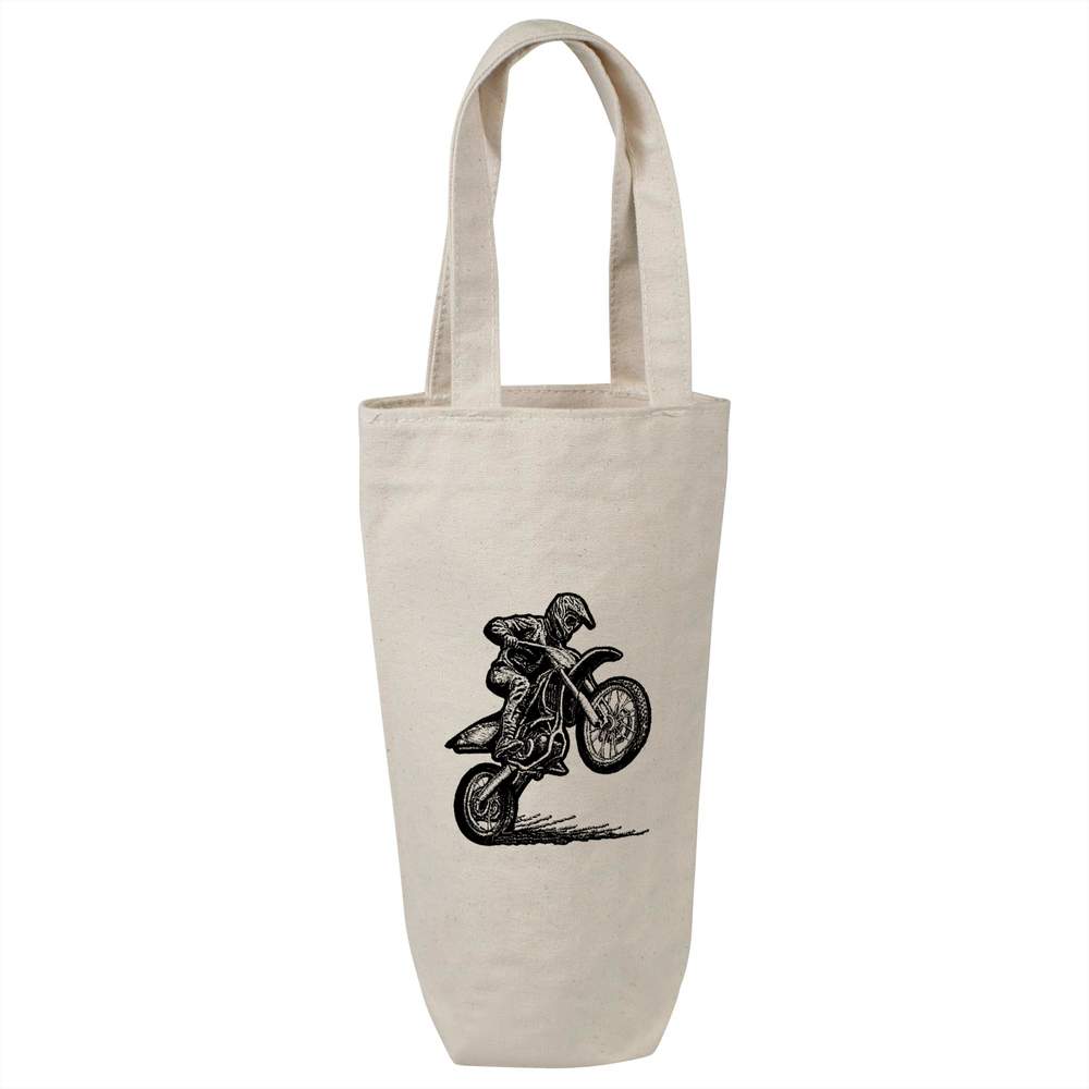 'Dirt Bike Rider' Cotton Wine Bottle Bag - Natural - Reusable Gift / Travel Carrier for Wine, Champagne and Bottles (BL00043141)