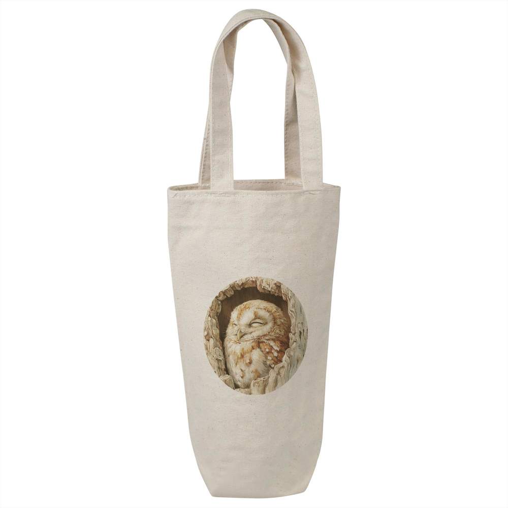 'Baby Owl Sleeping Inside a Hallow Tree' Cotton Wine Bottle Gift / Travel Bag (BL00043143)