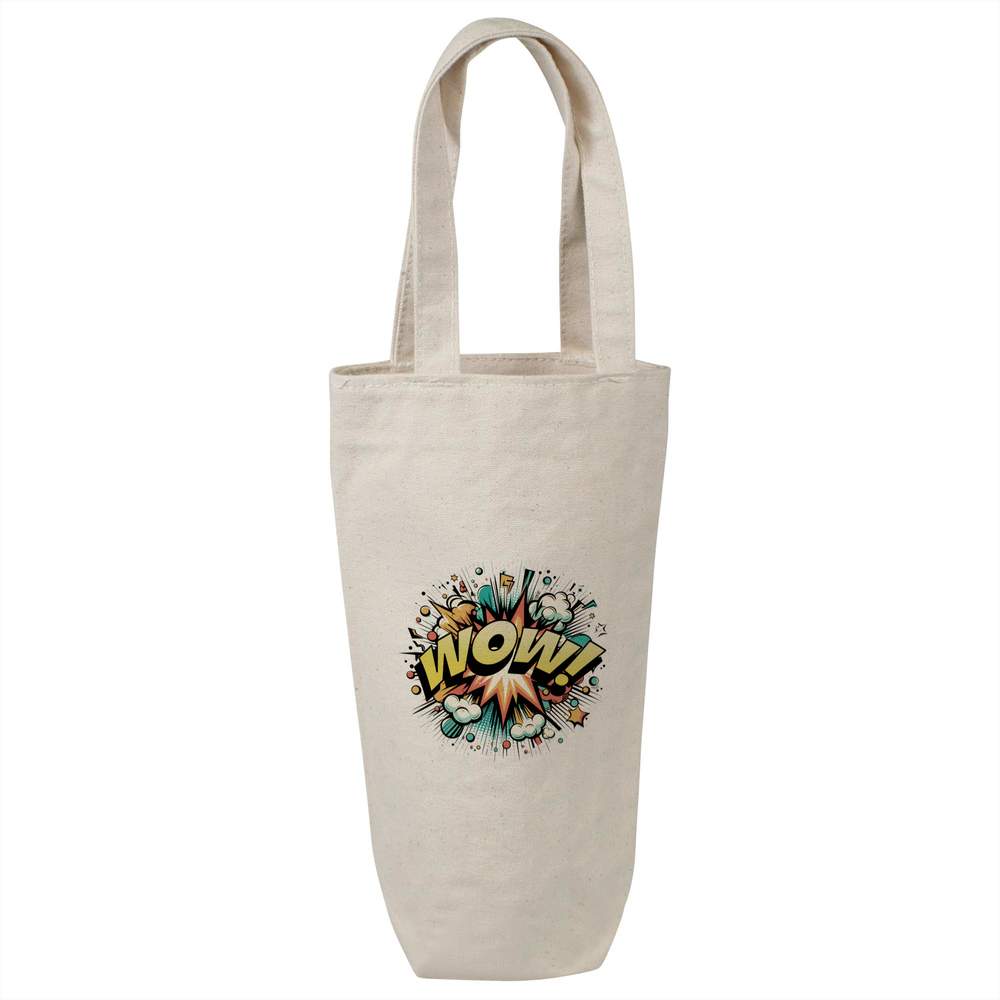 'WOW Comic Book Art' Cotton Wine Bottle Bag - Natural - Reusable Gift / Travel Carrier for Wine, Champagne and Bottles (BL00043654)