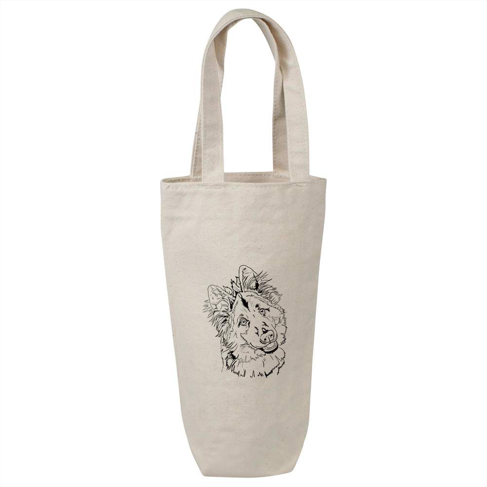 'German Shepherd Dog GSD' Cotton Wine Bottle Bag - Natural - Reusable Gift / Travel Carrier for Wine, Champagne and Bottles (BL00044635)